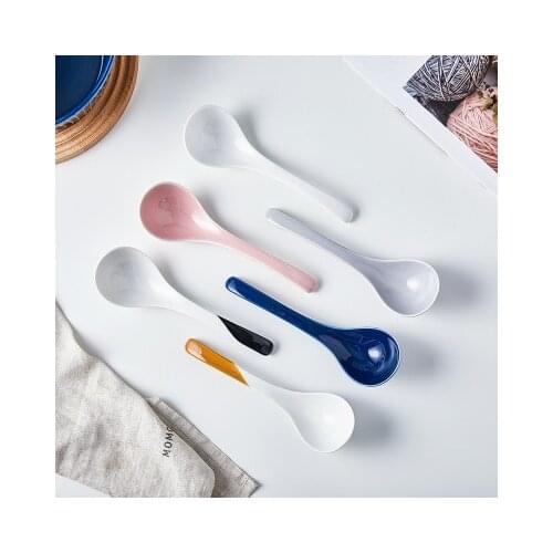 Ceramics Household Large Soup Porcelain Spoon Wooden Spoon Large Long Handle Ceramic Spoon Household Kitchen Products