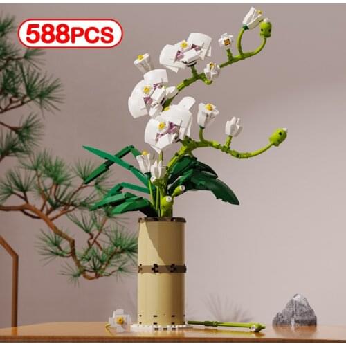 Moc Romantic Home Bouquet Flowers Model Building Blocks City Creator Orchid Decoration Diy Friends Bricks Toys for Children Girl