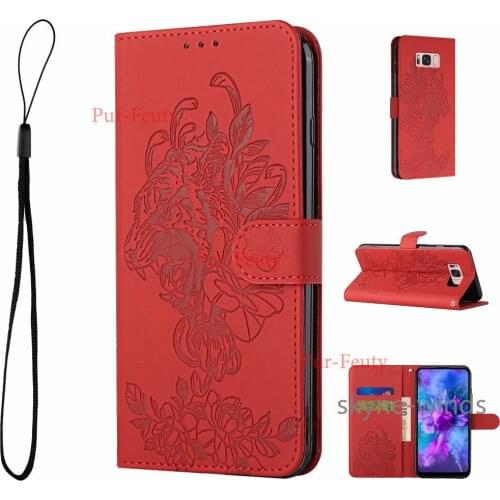 Flip wallet stand phone holder leather case for Samsung Galaxy S8 Plus tiger embossing cover for SM S8Plus coque fundas casing