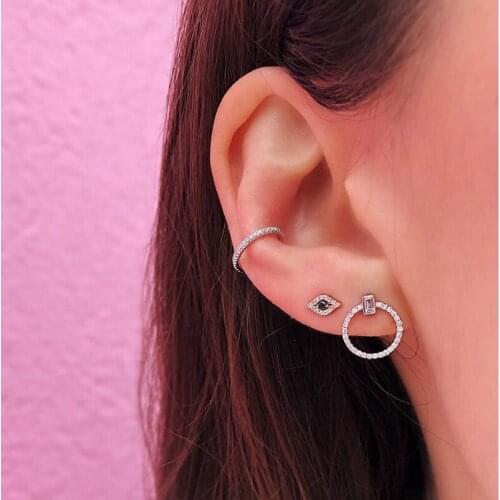 Round stud earring 925 sterling silver cute lovely girl women minimal delicate silver jewelry