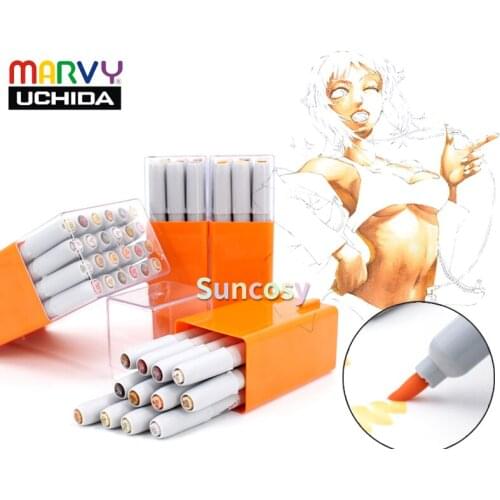 MARVY 12/24/36 Color Round head marker, soft head alcohol oily marker, cartoon illustration, student painting skin color suit