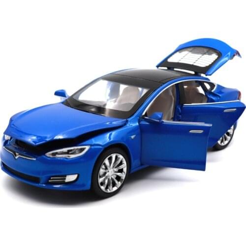 1/32 Alloy Tesla Model S Saloon Toy Vehicle Simulation Sound Light Pull Back Toys Car For Children Kids Gift
