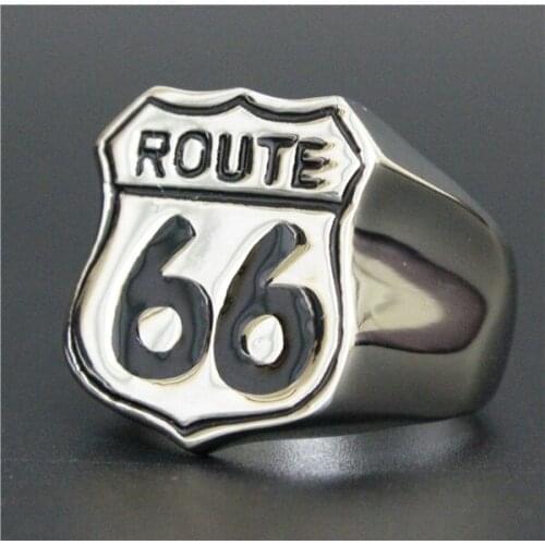 Newest Good Quality US Highway Route 66 Ring 316L Stainless Steel Men Boys Route 66 Ring Biker Ring