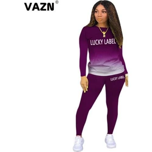 VAZN 2020 New lucky label Women Letter O-neck Elegant Lady Set Outdoor Clothing Suit Women Full Sleeve Tracksuit