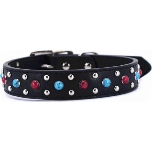 Jewel Genuine Leather Dog Collars Cat Collars Pet Collars for Medium and Large puppies Luxury Leather Collar