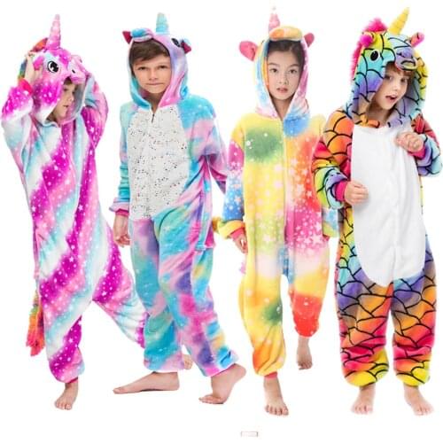 Kigurumi Flannel Soft Girls Unicorn Pajamas Boys Pijamas Kugurumi Unicornio Animal Onesie Kids Panda Toddler Sleepwear Jumpsuit