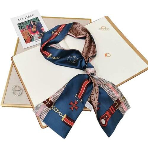 Tropical Style New Long Strip 14 * 145 Small Long Silk Scarf Female Simulation Silk Career Neck Scarf Gift Custom Belt Scarf