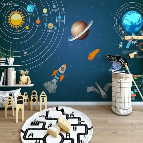 Custom Mural De Parede Hand Painted Cartoon Space Universe Planet Children Room Bedroom Wall Decoration Photo Poster Wallpaper
