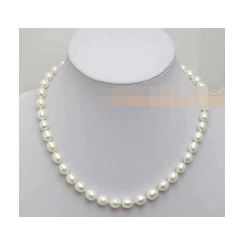 SALE 7-8MM Rice WHITE Natural freshwater PEARL 17" NECKLACE -nec5024