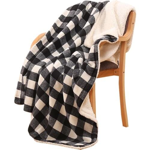Promotion Warm and Soft Plaid with Sherpa Blanket Black and White Buffalo Checkers Plaids Throw