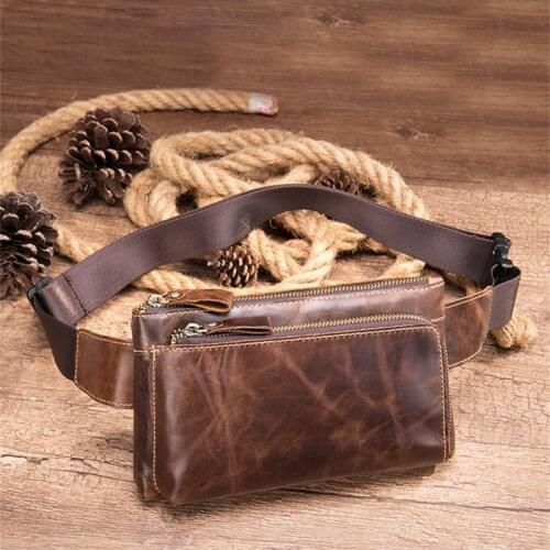 Simple casual designer natural real leather multifunctional mens chest bag retro luxury summer sports lightweight waist bag