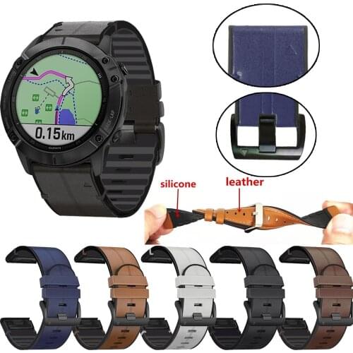 22/26mm For Garmin Fenix 5 6X 5X 3 Watchband Bracelet Strap For Fenix5 Plus/6 Pro/Forerunner935 945 Leather+Silicone Wrist Band