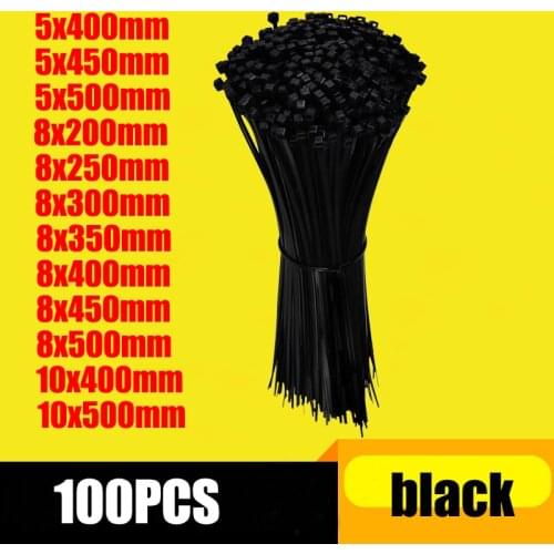 Self-locking plastic nylon tie 100 PCS black and white cable tie fastening ring cable tie zip wraps strap nylon cable tie8x5mm