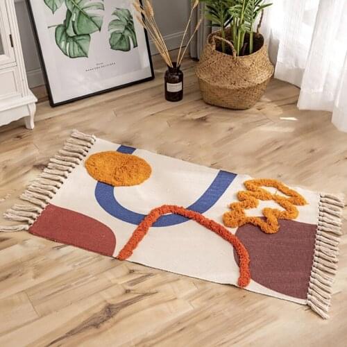Nordic Home Carpets Cotton Area Rugs Tufted Tassel Bedroom Machine Washable Bath Mat Floor Prayer Rug Home Decoration 60x90cm