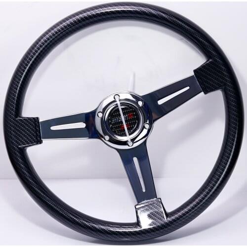 Neo Chrome Silver 14inch/350mm Black Carbon Fiber Look Drift Sport Steering Wheel