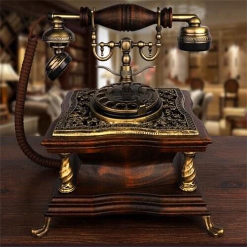 Real Antique Corded Landline Telephone Resin Fixed Digital Retro Phone Button Dial Vintage Decorative Telephones for Home Family