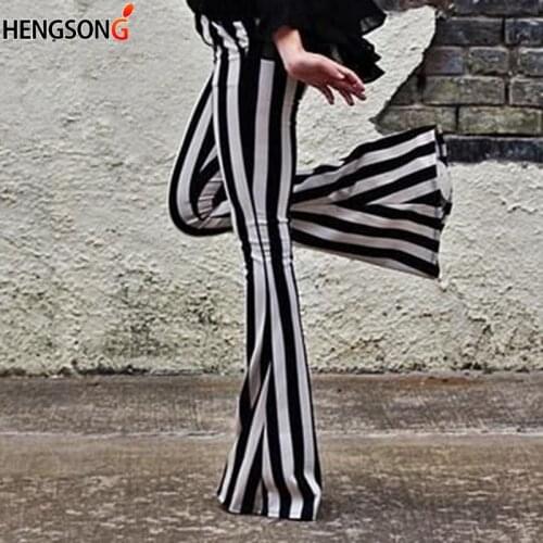 Striped Wide Leg Pant For Women Elastic High Waist Large Size Long Trouser Autumn Female 2021 Fashion Flare Pants OL Clothes