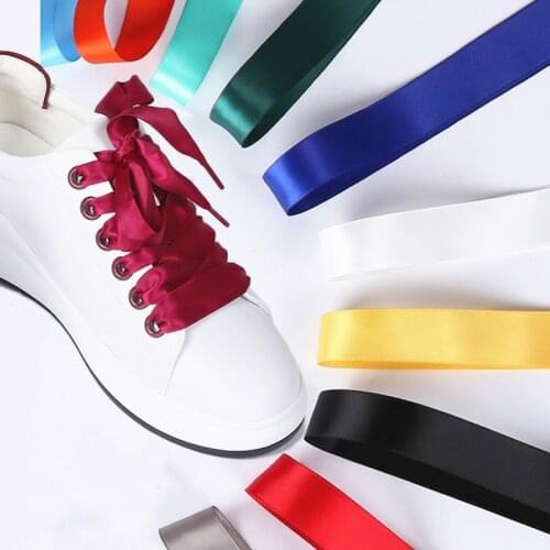 1Pair New Hot Sale Practical 80*2CM Satin Silk Ribbon Women Boots Sneakers Shoelaces Bow Fashion Women Shoelaces Fast Delivery