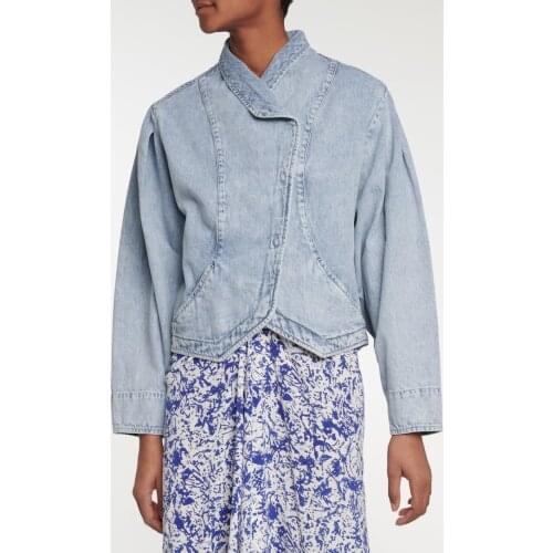 2021 Early Spring Women Denim Coat Ladies Fashion Office Turn-down Collar Light Blue Jacket Female Outwear Tops