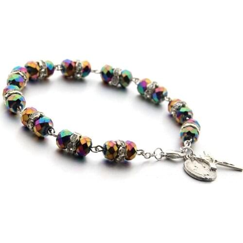Cross Crystal Bracelet 8MM Crystal Beads Bracelet four Colors for Women Crystal womens bracelet Charm Colorful