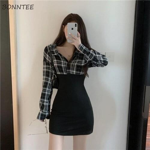 Long Sleeve Dress Women Spring Design Slim All-match Turn Down Collar Elegant Harajuku Holiday Vintage Stylish Popular Ins New