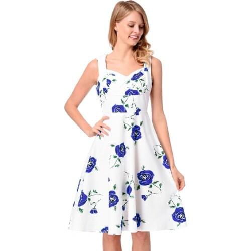 2019 spring summer new womens a dress retro fashion cute Sweet generous sexy High Quality Vintage Red Rose U-neck Dress