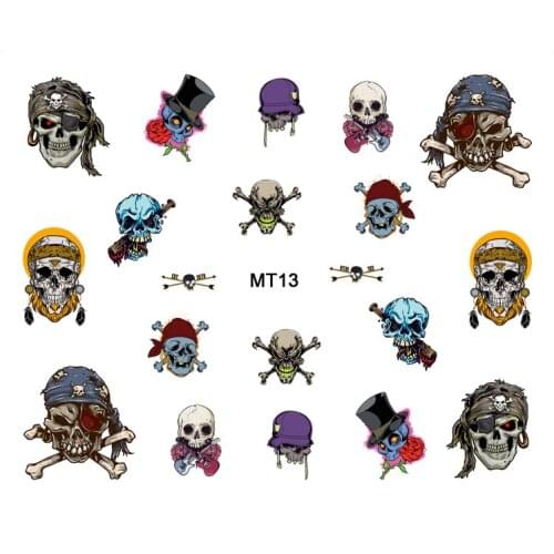 1 Sheet Nail MT13 Beauty Pirate Chief Skull Fashion Nail Art Water Transfer Sticker Decal For Nail Tattoo Tips Nail Tools