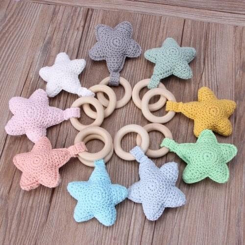 1pc Baby Teething Ring Chewie Teether Safety Wooden Natural Star Sensory Toy Gift