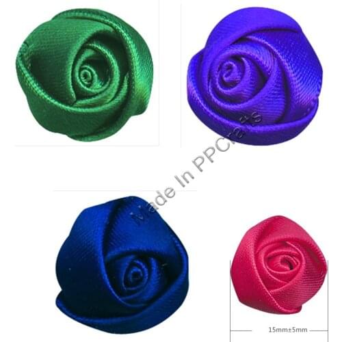 15MM Satin Ribbon Bud Rose Flower For Wedding Packing Cloth Hairbow DIY Crafts 200pcs Free Shipping