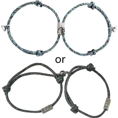 2Pcs Friendship Rope Braided Distance Couple Magnetic Bracelet Kit Lover Jewelry