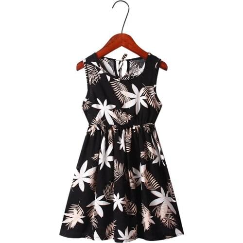 2021 New Summer Kids Dresses for Girls Children Clothes Causal Floral Girl Dress Party Beach Fashion Sleeveless 100% Cotton