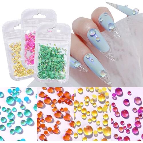 300 Pcs/Bag Aurora Pearl Mixed Size Nail Rhinestones for Art Decoration Fashion Flat Bottom Nails Jewelry Sticker for Manicure