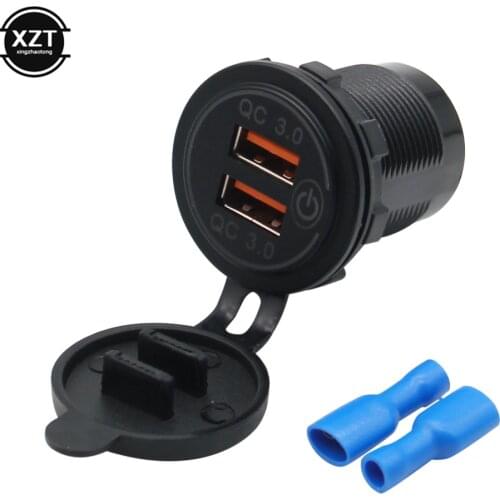 36W QC 3.0 Dual USB Charger Socket Touch Switch Waterproof Universal For Motorcycle Car Truck Boat Phone Tablet Camera GPS DVR