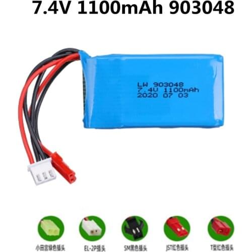 7.4V 1100mah 903048 Lipo Battery For Wltoys A949 A959 A969 A979 K929 1/18 Rc Car Spare parts 2s 7.4v Battery JST/ T/ SM/EL-2P