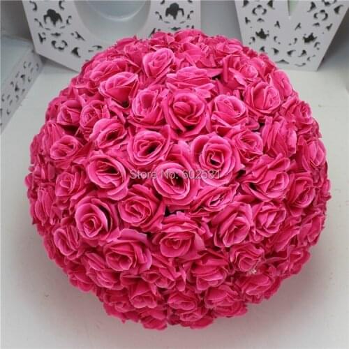 Free Shipping-HOT PINK Wedding & Valentines day & Home decorations Silk Kissing Pomander rose Flowers Balls