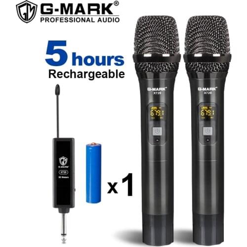 G-MARK X720 Wireless Microphone Handheld Chargeable Mic Dynamic Karaoke Handheld Easy Match Receiver Metal Body Working Range