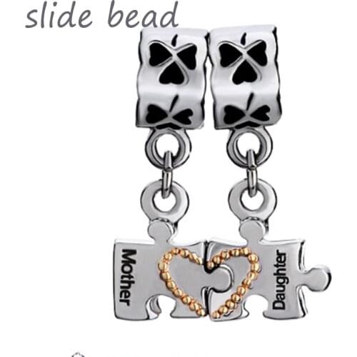 Mother Daughter Heart Bracelet Love Charm Clover Charms Fit Pandora Charm Bracelet