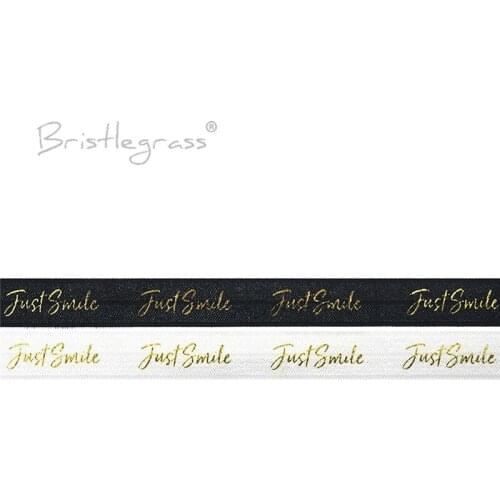 BRISTLEGRASS 100 Yard by Roll Yard 5/8" 15mm Just Smile Gold Foil Print FOE Fold Over Elastic Spandex Band Hair Tie Dress Sewing