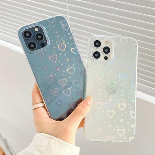 INS Colorful Love Heart Transparent Phone Case For iPhone 12 11 Pro Max XS Max XR X 7 8 Plus 12 SE 2020 Laser Bumper Soft Cover