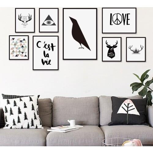 Black And White Simple Abstract Animal Geometric Figures A4 Canvas Art Painting Print Poster Picture Living Room Home Decoration