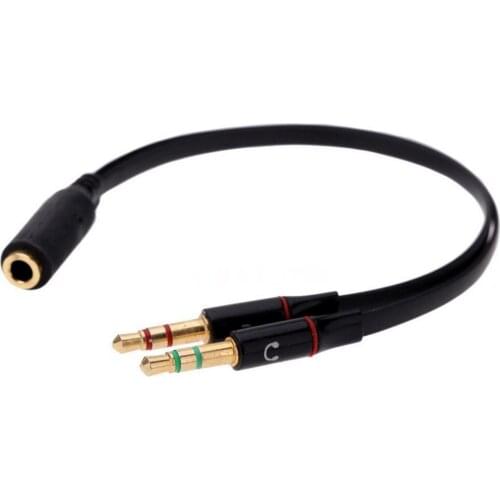 Black 3.5mm Y Splitter 2 Jack Male to 1 Female Headphone Mic Audio Adapter DI3K