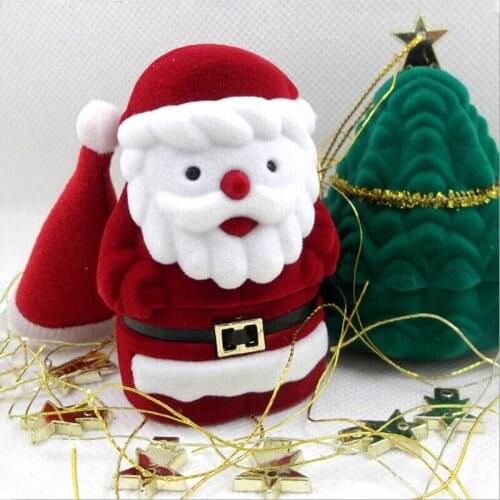 Santa Claus Design Ring Earring Ear Stud Corduroy Earbob Box Red Case Container Holder Jewelry Box Christmas Gift Box 674225 1pc