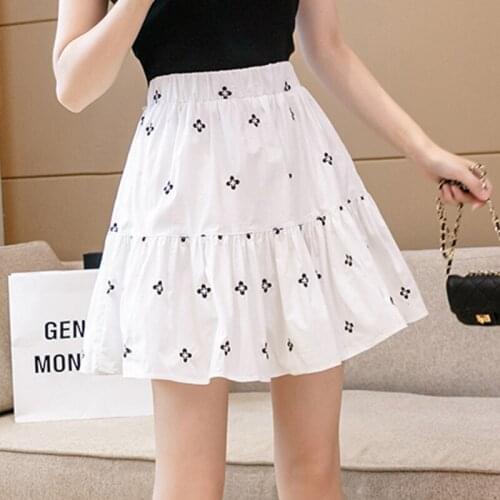Summer High Waist Embroidery Lady Pleated Skirts Black White Sweet Floral Girl Mini Skirt Harajuku Y2k Korean Fashion Clothes