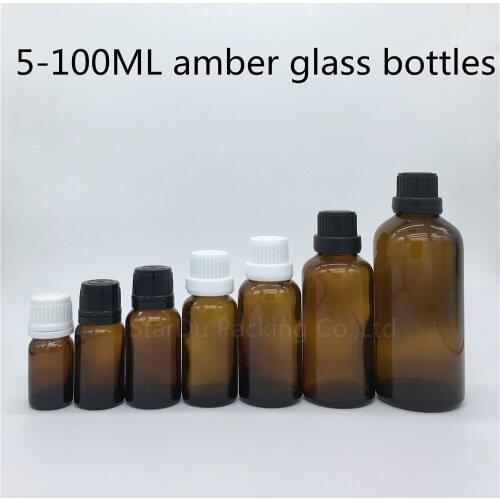 5ml 10ml 15ml 20ml 30ML 50ml 100ml amber Glass Bottle, Vials Essential Oil Bottle with tamper evident cap Perfume bottles 100pcs
