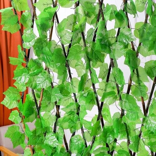 12pcs/Lot Artificial Plant Grape Vine Green Leaves Plastic Hanging Ivy For Home Office Wedding DIY Backdrop Decoration