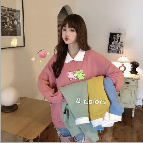 Kawaii Hoodie Harajuku Outerwear Coat Autumn Collar Sweatshirt Cute Prining Graphic Hoodies Korean Style Tops Thin Sweetshirts
