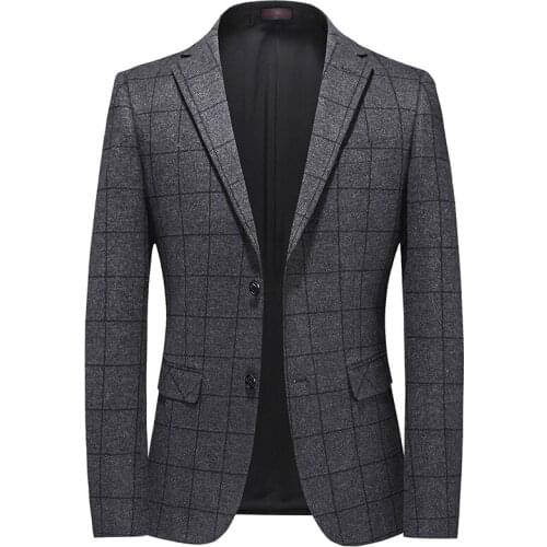 Suit male autumn winter thick knitting elastic lattice mens suit Korean version small suit male slim single west male