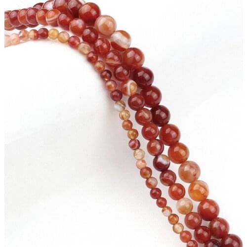 Red Smooth Carnelian Agates Natural Stone 8/6/4mm Striped Round Loose Bead For Handmade DIY Bracelet Jewelry Making Accessories