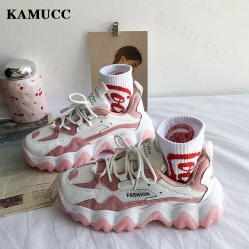 KAMUCC Women Shoes New Chunky Sneakers For Women Lace-Up White Vulcanize Shoes Casual Fashion Dad Shoes Platform Sneakers