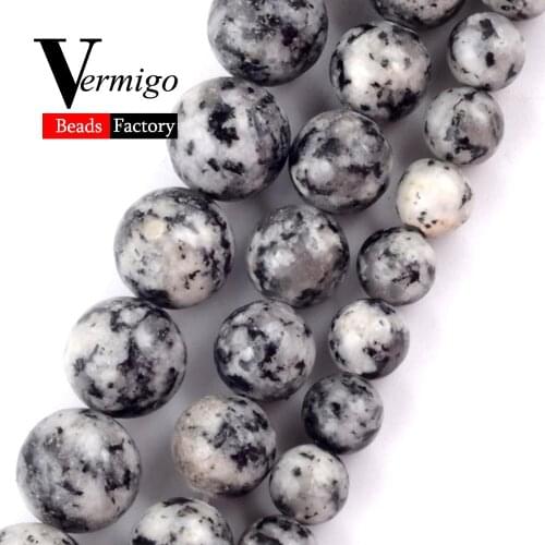 Natural Black White Spot Stone Beads For Needlework Jewelry Making 6 8 10mm Round Spacer Loose Beads Diy Bracelets Necklaces 15"